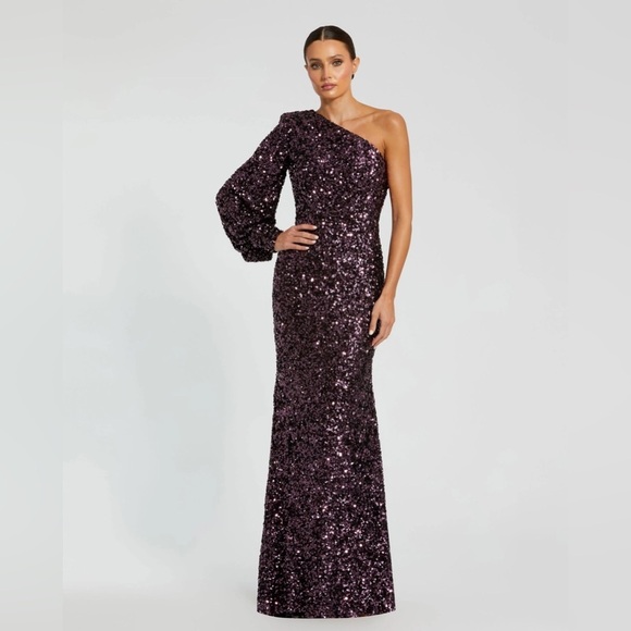 Elegant One Shoulder Sequin Dress - Purple - Picture 1 of 8